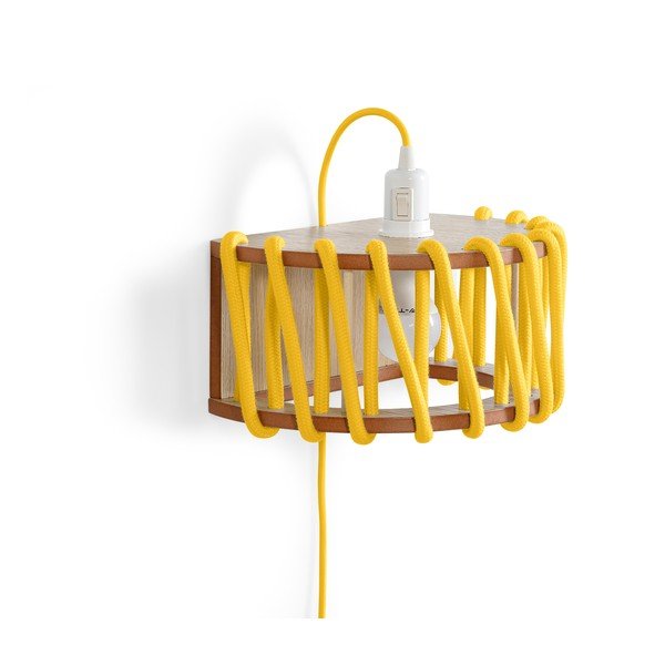 Žltá nástenná lampa s drevenou konštrukciou EMKO Macaron, dĺžka 30 cm-image-2