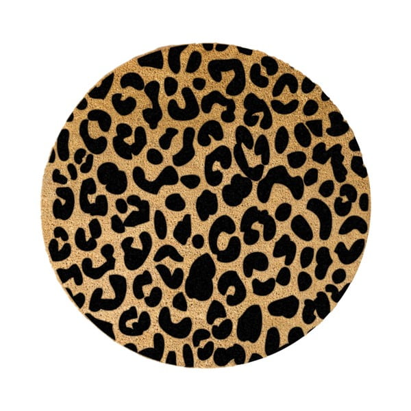 Čierna okrúhla rohožka z prírodného kokosového vlákna Artsy Doormats Leopard, ⌀ 70 cm