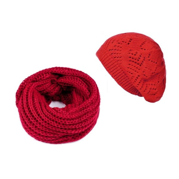 Červená čiapka so šálom Lavaii Winter