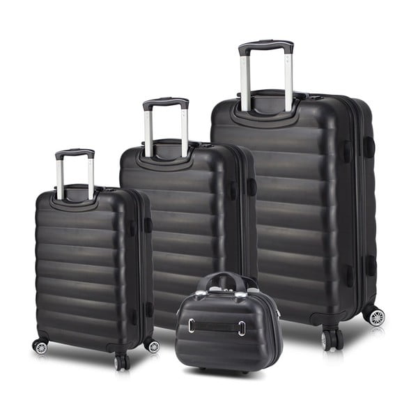 Sada 3 čiernych cestovných kufrov na kolieskach s USB porty a príručného kufríka My Valice RESSO Travel Set