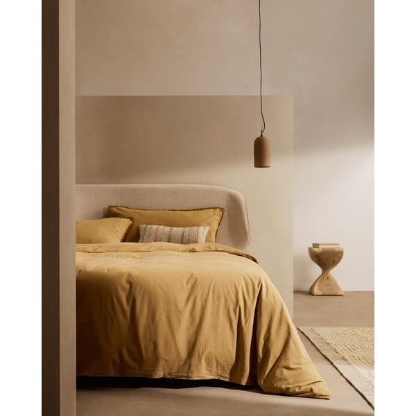 Obliečky na dvojlôžko/predĺžené z bavlneného perkálu v horčicovej farbe 260x240 cm Sifinia – Kave Home-image-1