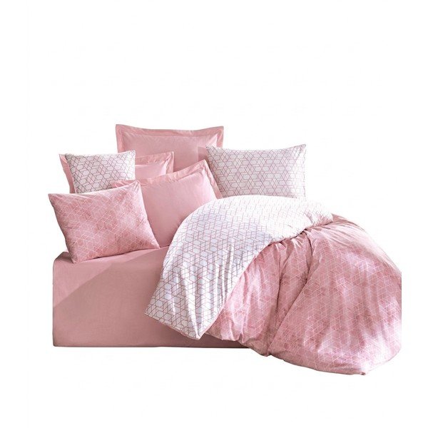 Biele/ružové obliečky na dvojlôžko/predĺžené z bavlny Renforcé 240x220 cm Soft Geometry – Mila Home Luxury