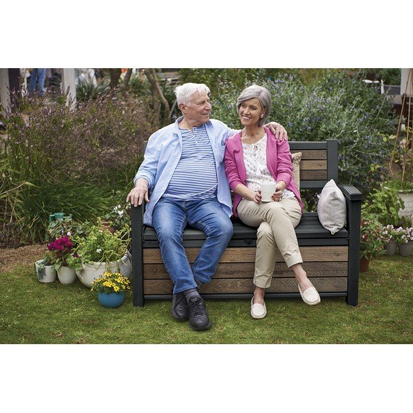 Tmavohnedá plastová záhradná lavica Deco – Keter-image-3