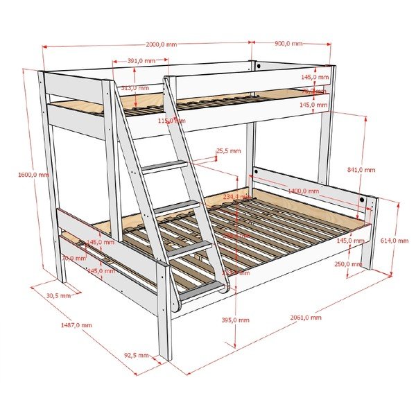 Biela poschodová detská posteľ s roštom 140x200/90x200 cm Primo – Vipack-image-2