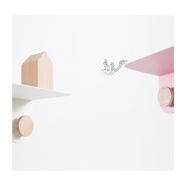 Nástenná biela polica z ocele s detailom z dubového dreva s 2 háčikmi Gazzda Hook, dĺžka 50 cm-image-3