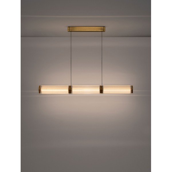 Oceľové LED závesné svietidlo so stmievačom v mosadznej farbe so skleneným tienidlom Essenzo – Nova Luce-image-3