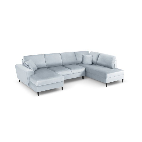 Svetlomodrá zamatová rozkladacia/s úložným priestorom rohová pohovka (pravý roh/do "U") Kyoto – Cosmopolitan Design-image-1