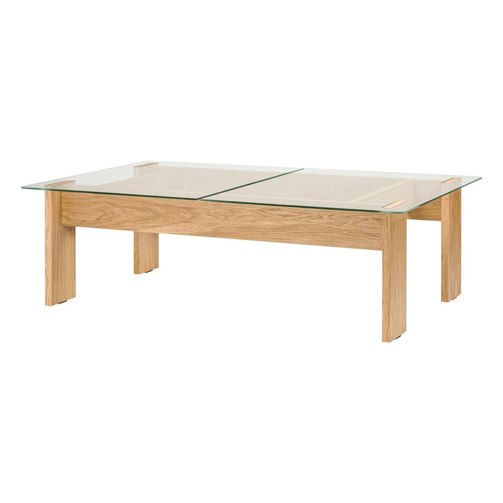 E-shop Konferenčný stolík so sklenenou doskou v prírodnej farbe 86x132 cm Naiko – noo.ma