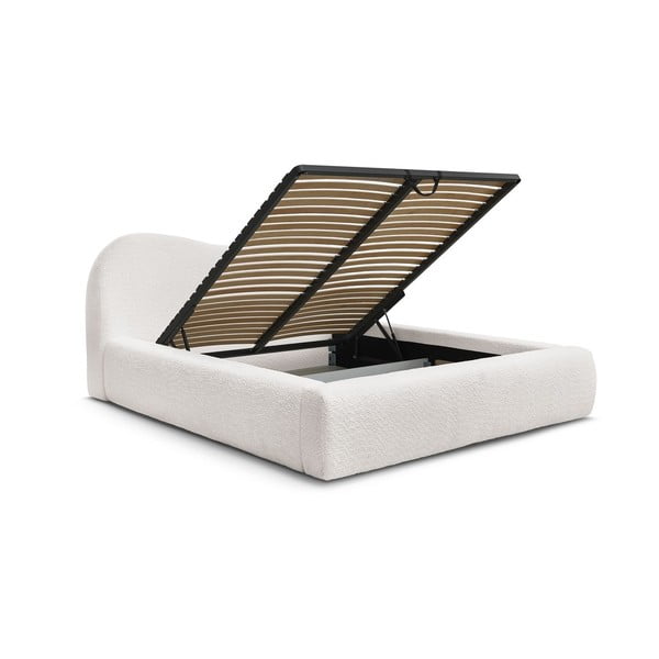 Biela čalúnená dvojlôžková posteľ s úložným priestorom s roštom 180x200 cm Orlane – Bobochic Paris-image-3