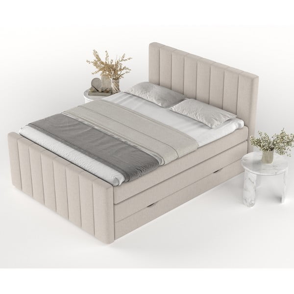 Béžová boxspring posteľ s úložným priestorom 140x200 cm Ruby – Maison de Rêve-image-4