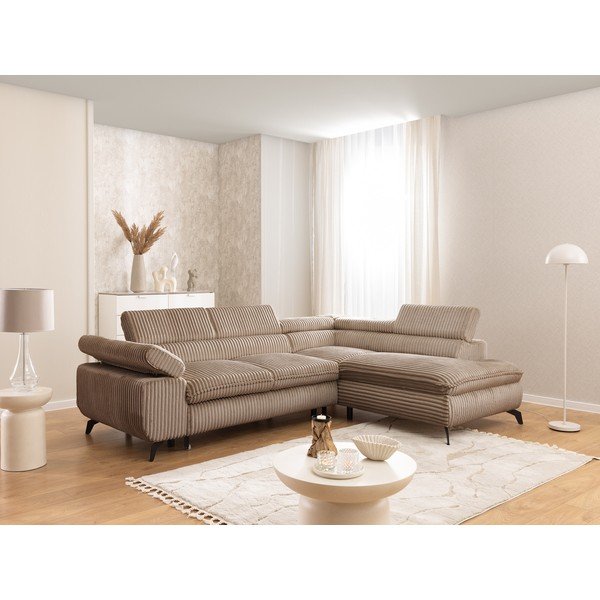 Hnedá menčestrová rohová pohovka (pravý roh/do L) Marbeya  – Ropez-image-1