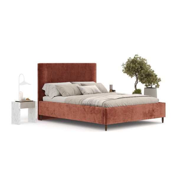 Čalúnená dvojlôžková posteľ s úložným priestorom s roštom 180x200 cm v tehlovej farbe Etero – Maison de Rêve-image-2