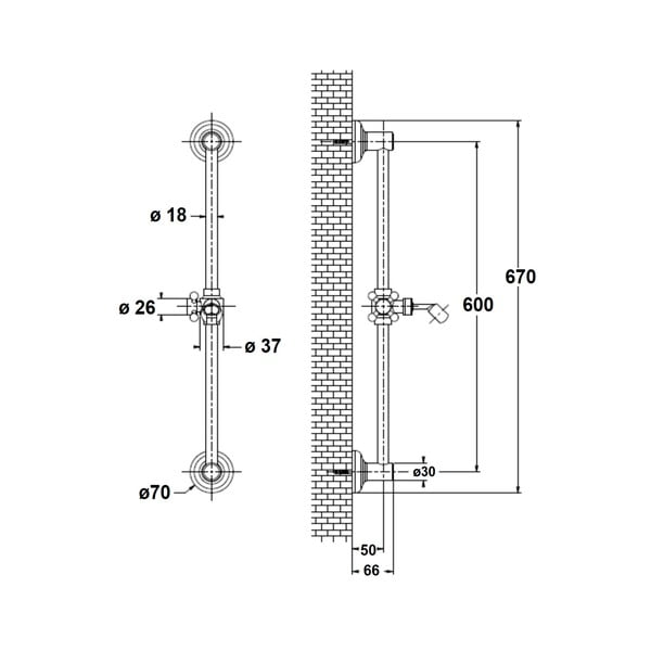 Ružová nástenná mosadzná sprchová tyč s posuvným držiakom 67 cm Antea – Sapho-image-1
