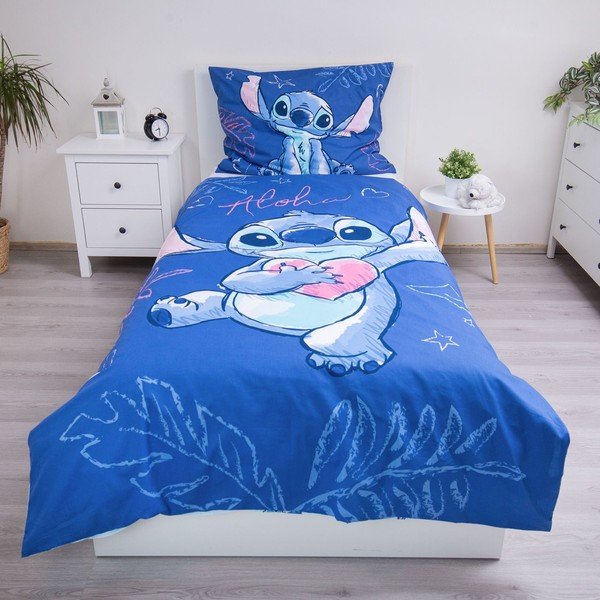 Modré bavlnené detské obliečky na jednolôžko 140x200 cm Lilo & Stitch "Aloha" – Jerry Fabrics-image-1