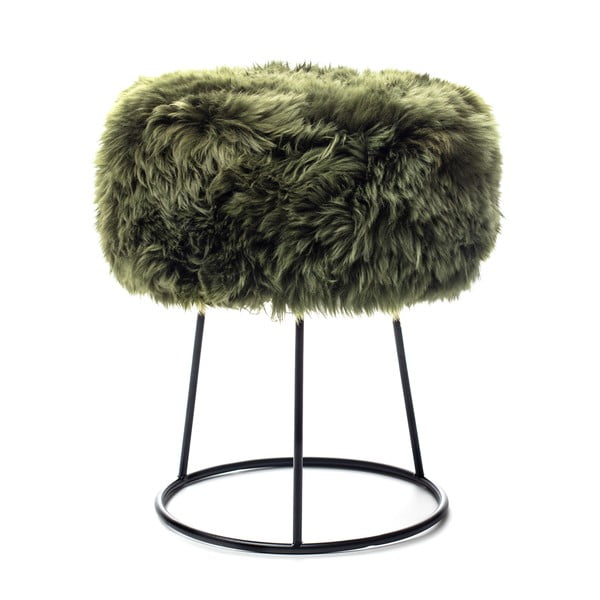 Stolička s tmavozeleným sedadlom z ovčej kožušiny Royal Dream, ⌀ 36 cm