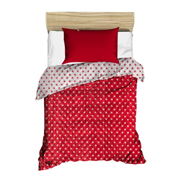 Červený prešívaný pléd cez posteľ Dots, 160 × 230 cm