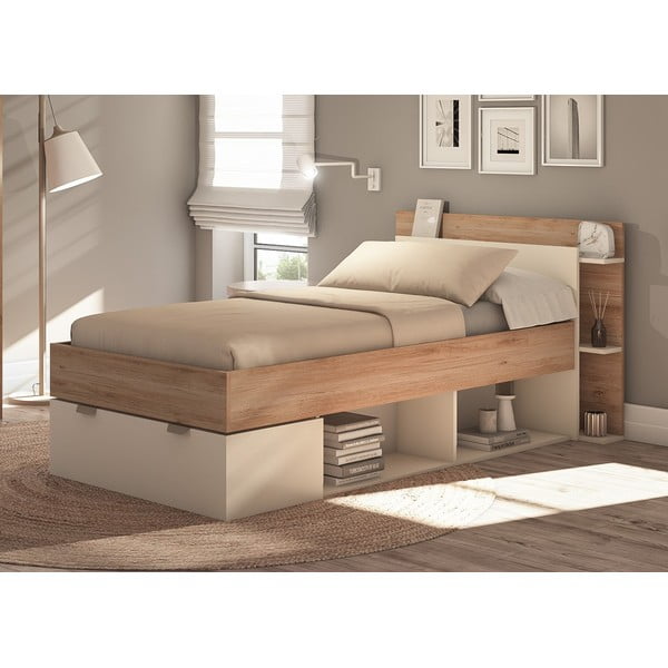 Jednolôžková posteľ v dekore duba s úložným priestorom bez roštu v bielo-prírodnej farbe 90x200 cm Albo – Marckeric-image-1