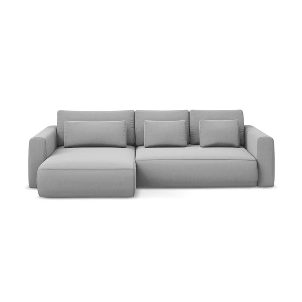 Svetlosivá zamatová rozkladacia/s úložným priestorom rohová pohovka (ľavý roh/s leňoškou) Kapua – Makamii