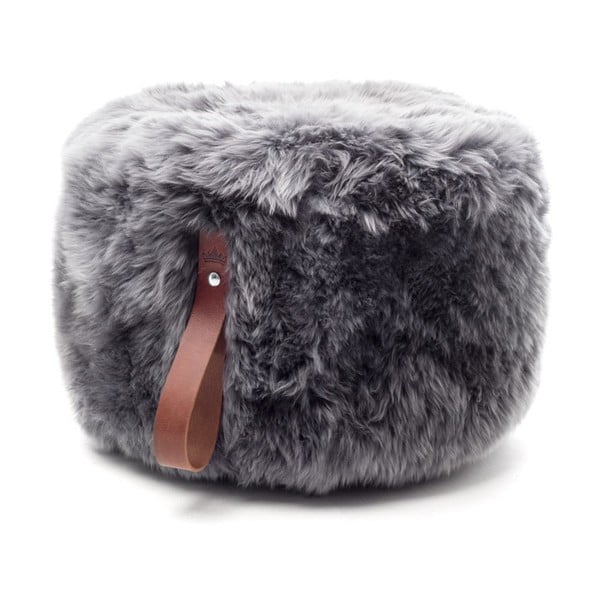Sivý puf z ovčej kožušiny s hnedým detailom Royal Dream, ⌀ 60 cm