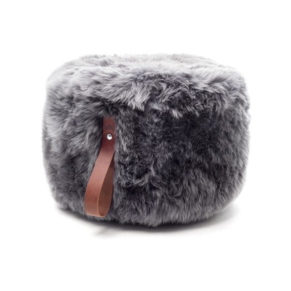 Sivý puf z ovčej kožušiny s hnedým detailom Royal Dream, ⌀ 60 cm