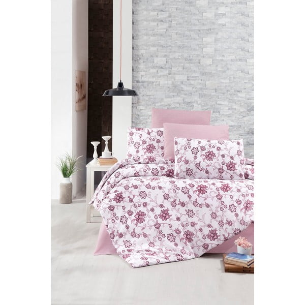 Obliečky na dvojlôžko s plachtou Pure Cotton Iris Pink, 200 x 220 cm