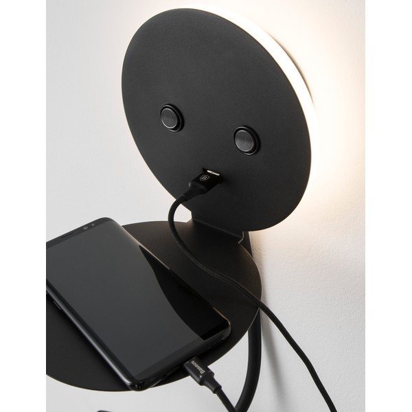 Čierne hliníkové LED nástenné svietidlo s ohýbateľnou konštrukciou/s USB portom Eclip – Nova Luce-image-1