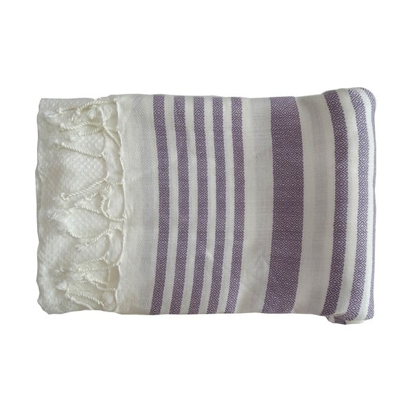 Fialovo-biela ručne tkaná osuška z prémiovej bavlny Petek, 100 × 180 cm