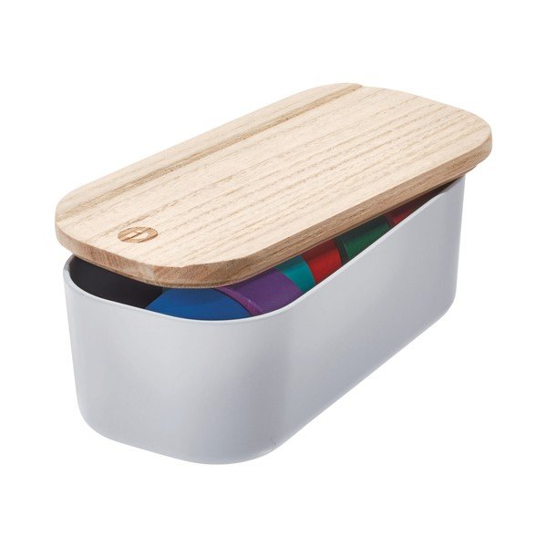 Sivý úložný box s vekom z dreva paulownia iDesign Eco, 9 x 18,3 cm-image-2