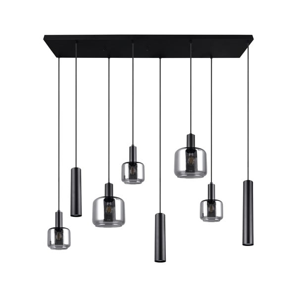 Čierne závesné svietidlo s kovovo-skleneným tienidlom Mataro – Trio