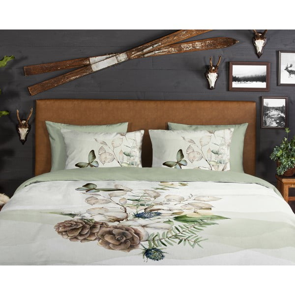 Zeleno-krémové predĺžené flanelové obliečky na jednolôžko 140x220 cm Marjan – Good Morning-image-3