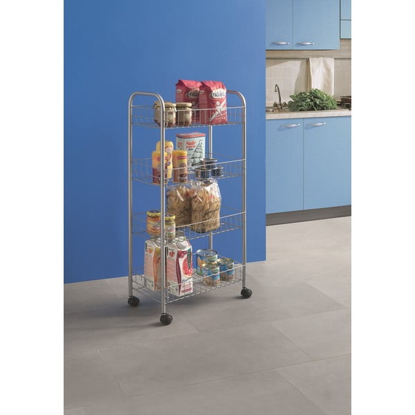 Kovový pojazdný regál v striebornej farbe 41x84 cm Ascona – Metaltex-image-1