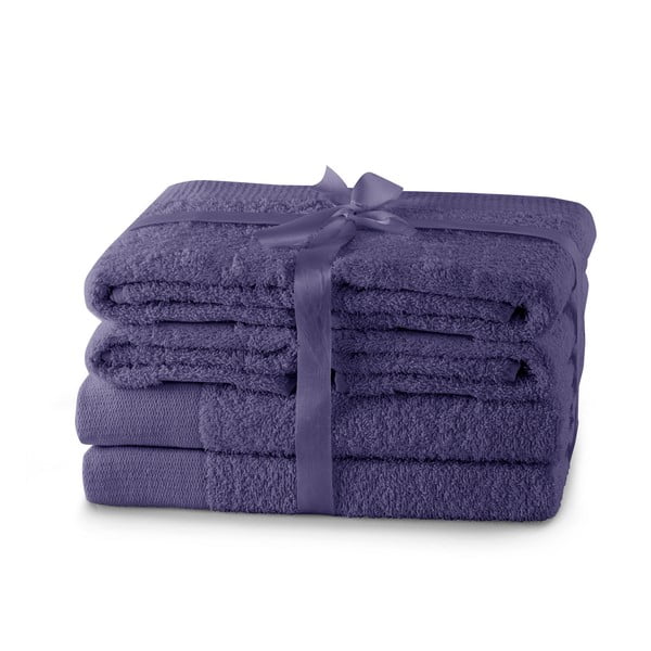 Fialové froté bavlnené uteráky a osušky v súprave 6 ks Amari – Restilo