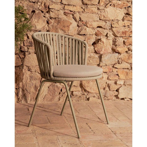 Béžová kovová záhradná stolička Saconca - Kave Home-image-1