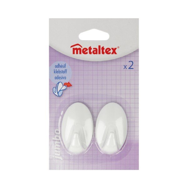Sada 2 bielych plastových samolepiacich háčikov Metaltex Greg-image-2