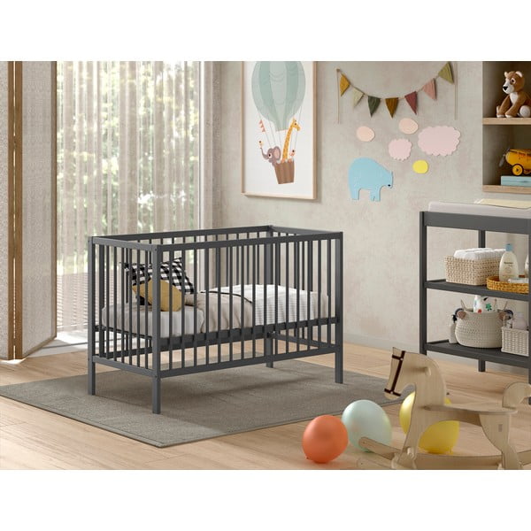 Antracitová postieľka z borovicového dreva 60x120 cm DINO – Vipack-image-1