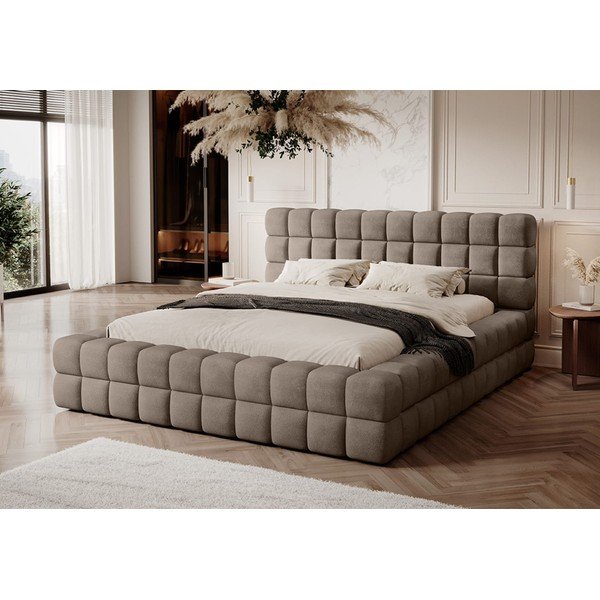 Svetlohnedá čalúnená dvojlôžková posteľ s úložným priestorom s roštom 140x200 cm Dizzle – ELTAP-image-1