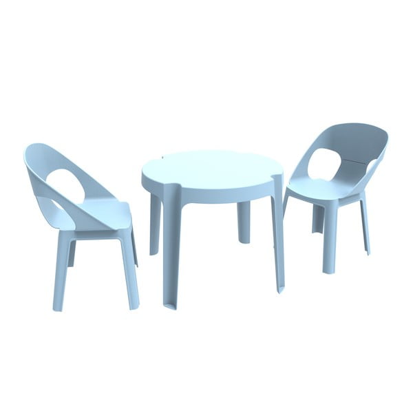 Modrý detský záhradný set 1 stola a 2 stoličiek Resol Julieta