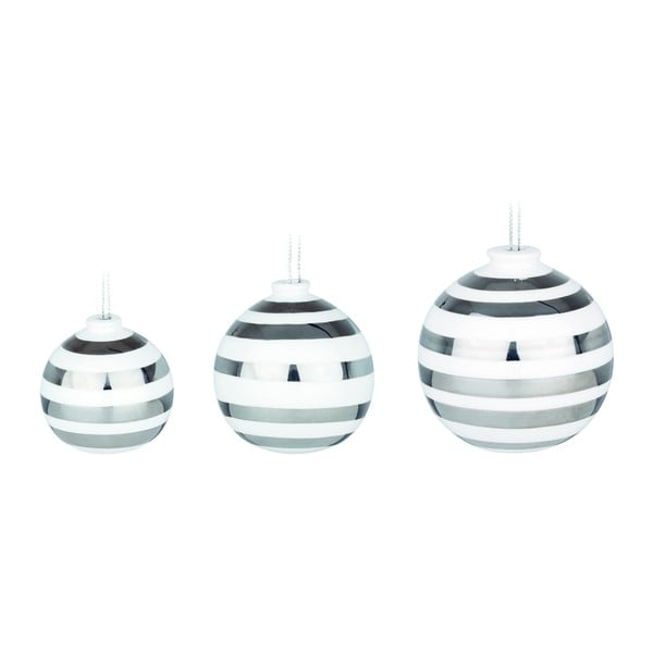 Súprava 3 bielych keramických vianočných ozdôb na stromček s detailmi v striebornej farbe Kähler Design Omaggio