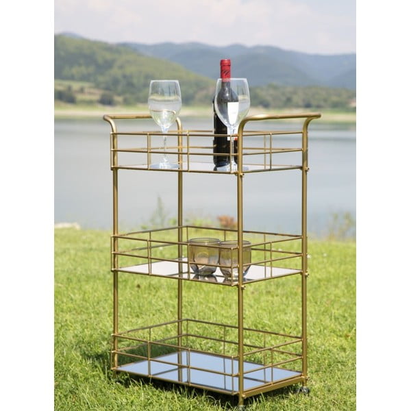 Servírovací vozík s 3 poschodiami s konštrukciou v zlatej farbe Mauro Ferretti Reo-image-1