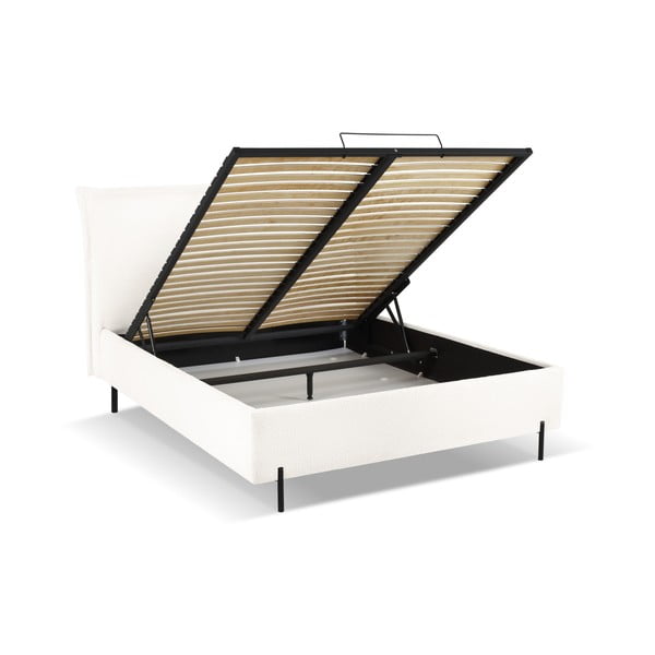 Biela čalúnená dvojlôžková posteľ s úložným priestorom a roštom 160x200 cm Armie – Milo Casa-image-1