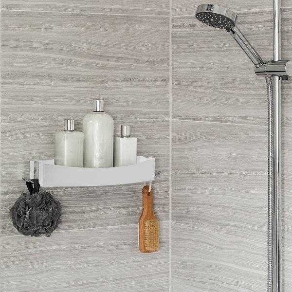 Biela nástenná samodržiaca polička Compactor Clever Flip Shower Shelf-image-1