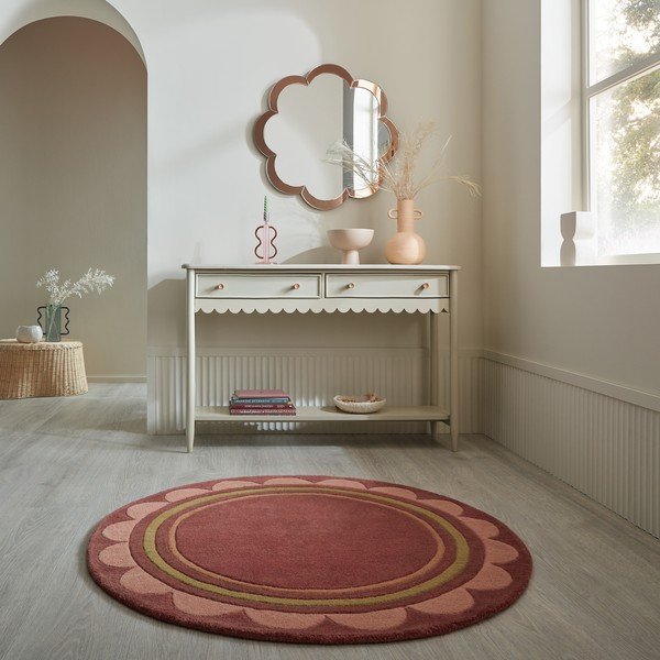 Vínovočervený ručne tkaný vlnený okrúhly koberec ø 120 cm Lois – Flair Rugs-image-1