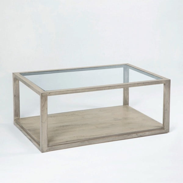 Sivý konferenčný stôl z lakovaného dreva a skla Thai Natura, 110 × 70 cm