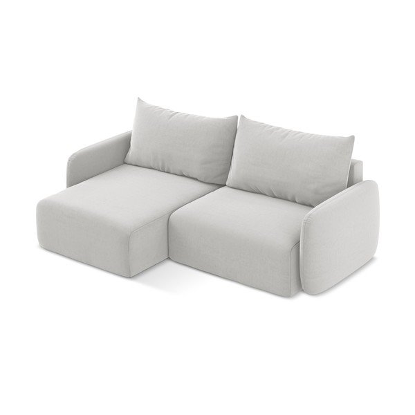 Svetlosivá zamatová rozkladacia/s úložným priestorom rohová pohovka (ľavý roh/s leňoškou) Kalena – Makamii-image-3