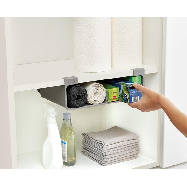 Sivý závesný plastový držiak na fólie a papierové utierky CupboardStore – Joseph Joseph-image-1