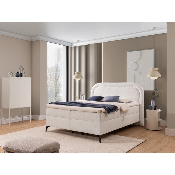Biela boxspring posteľ s úložným priestorom 160x200 cm Ornes – Ropez-image-1