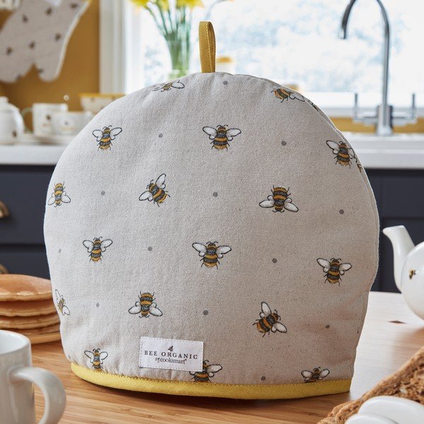 Béžovo-žltá bavlnená pokrievka na čajovú kanvicu Cooksmart ® Bumble Bees-image-1