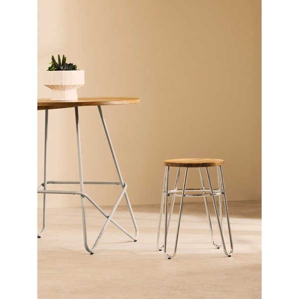 Stolička z brestového dreva v striebornej farbe/v prírodnej farbe District – Premier Housewares-image-1