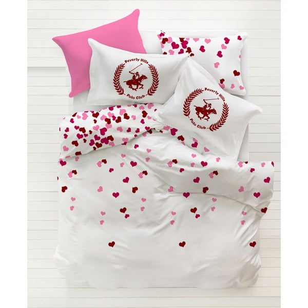 Obliečky s plachtou na dvojlôžko z ranforce bavlny Beverly Hills Polo Club Mito Pink, 200 × 220 cm