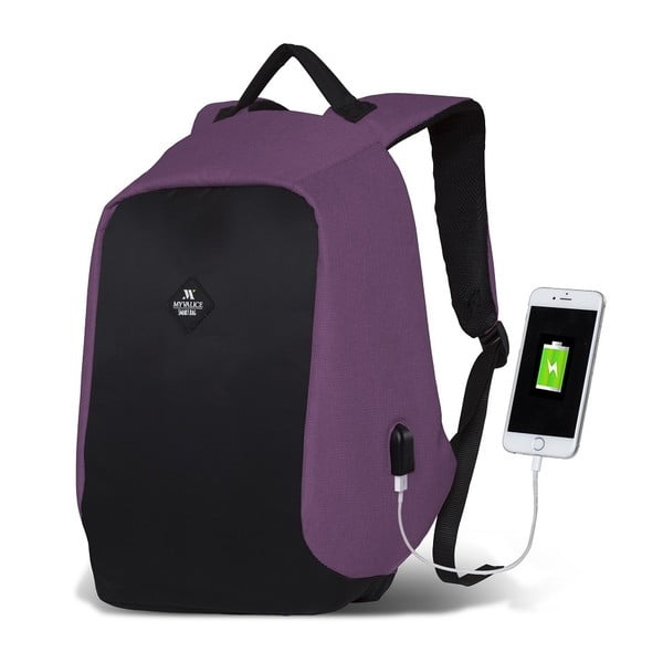 Čierno-fialový batoh s USB portom My Valice SECRET Smart Bag